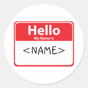 Pegatina Redonda Rojo Hola Mi Nombre Es , <NAME>