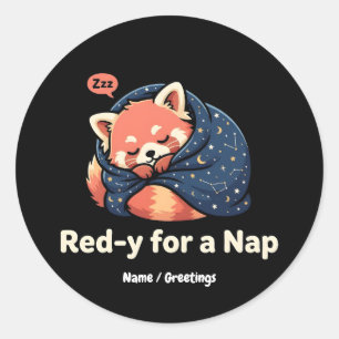 Pegatina Redonda Rojo Listo Para Una Siesta Panda Rojo Dormilón Kaw