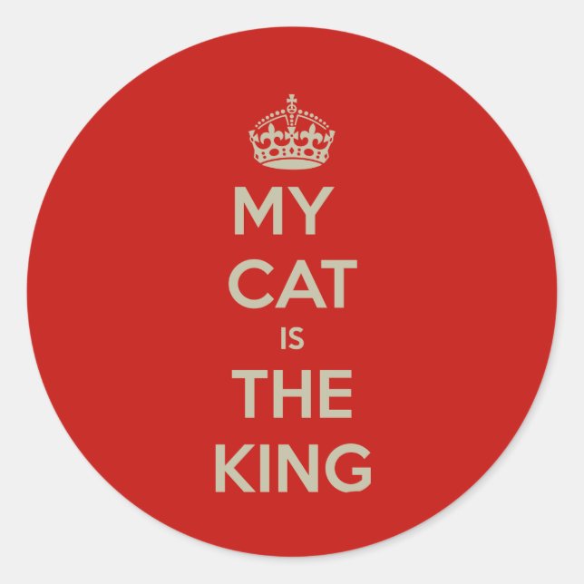 Pegatina Redonda Rojo Mi Gato Es El Gato Rey Amante (Anverso)