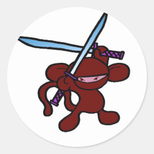 Pegatina Redonda Rojo Ninja por encima de la cabeza sin palabras