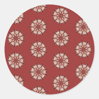 Pegatina Redonda Rojo oscuro y blanco Rosemaling noruego floral