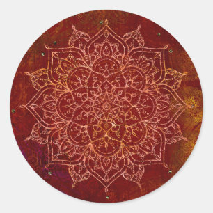 Pegatina Redonda Rojo Óxido Mandala Oro Glam Moderno Chic