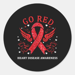 Pegatina Redonda Rojo Para Concienciación Sobre Enfermedades Cardía