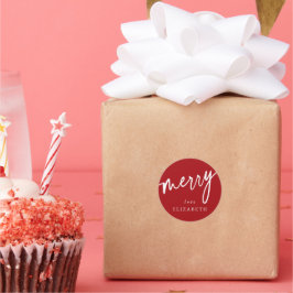 Pegatina Redonda Rojo personalizado + Blanco 'Alegre' Navidad / Vac