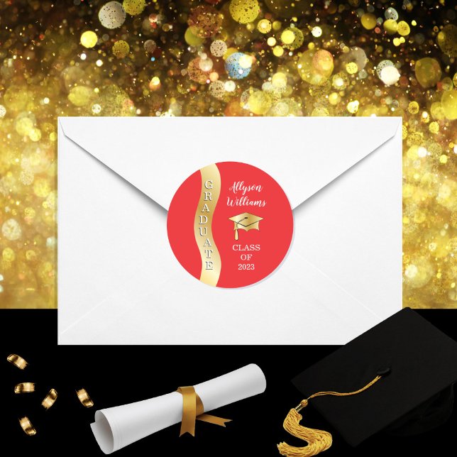 Pegatina Redonda Rojo | Tapón de graduado de ola de oro (Subido por el creador)