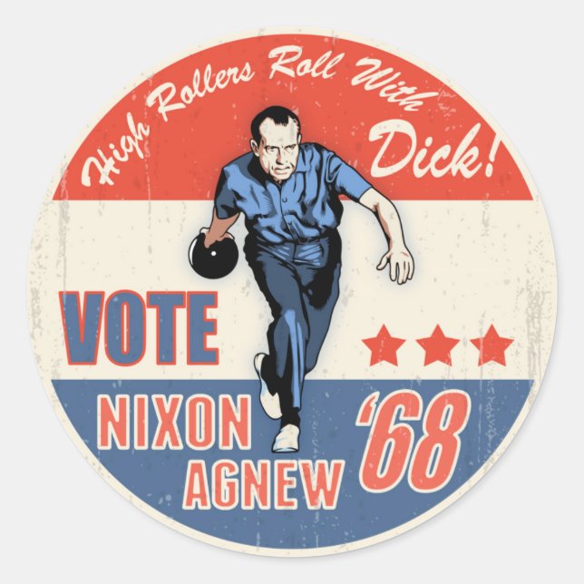 Pegatina Redonda Roll con Nixon (Anverso)