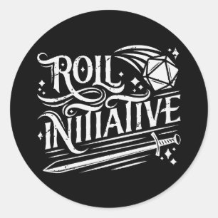 Pegatina Redonda Roll Initiative Vintage D20 Sword
