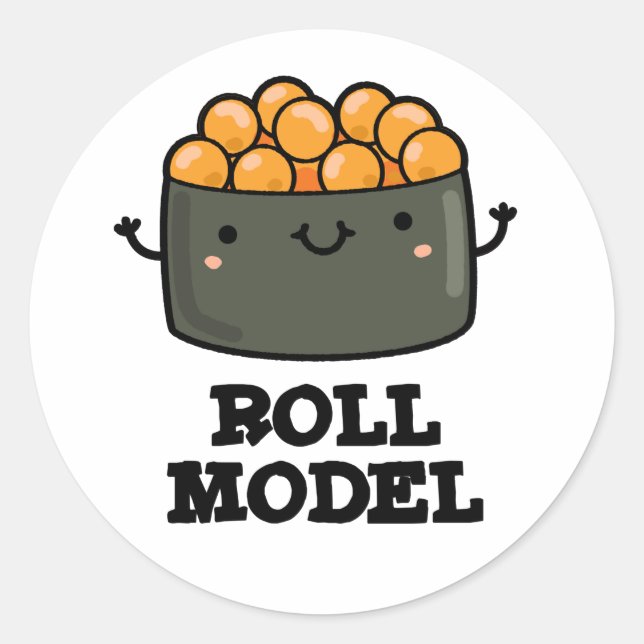 Pegatina Redonda Roll Model Funny Food Sushi Roll Pun (Anverso)