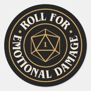 Pegatina Redonda Roll Por Daños Emocionales Divertidos D20