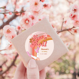 Pegatina Redonda Roll Retro Groovy Pieza de cumpleaños