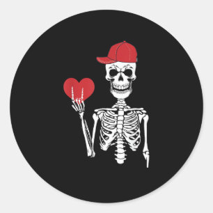 Pegatina Redonda Roll Skeleton Manos Día de San Valentín Skull