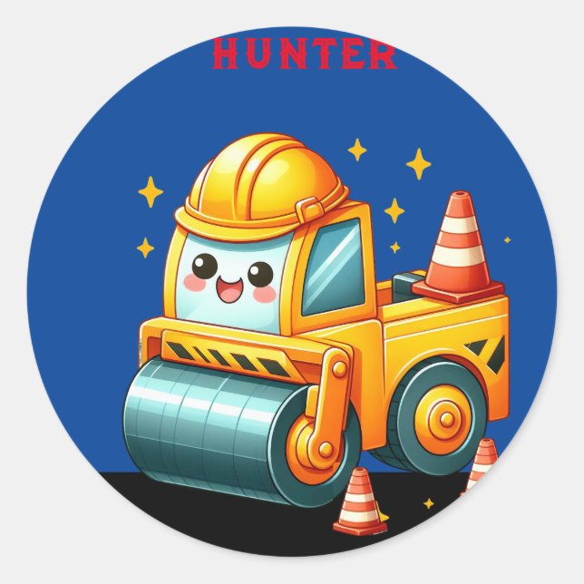 Pegatina Redonda Roller de vapor de niño personalizado (Anverso)