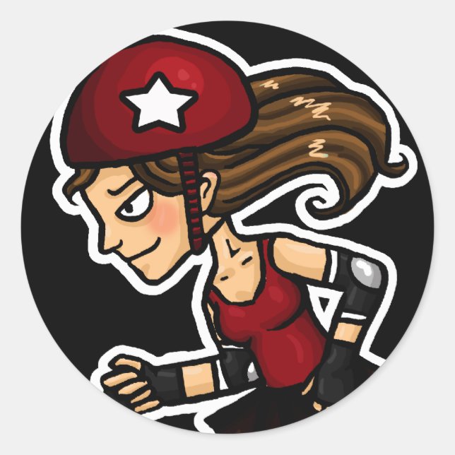 Pegatina Redonda Roller Derby Jammer rojo (Anverso)