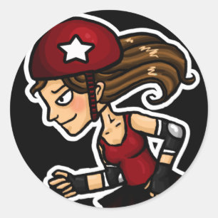 Pegatina Redonda Roller Derby Jammer rojo