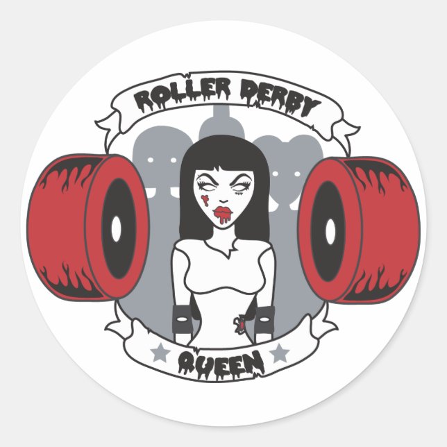 Pegatina Redonda Roller Derby Queen (Anverso)