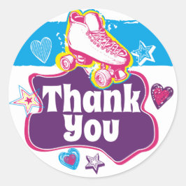 Pegatina Redonda Roller Skate Gracias Fiesta De Patinaje Rink