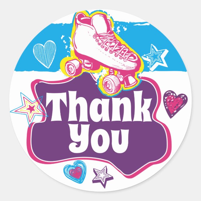 Pegatina Redonda Roller Skate Gracias Fiesta De Patinaje Rink (Anverso)
