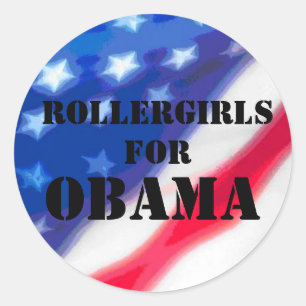 Pegatina Redonda Rollergirls For Obama - Stencil & Flag