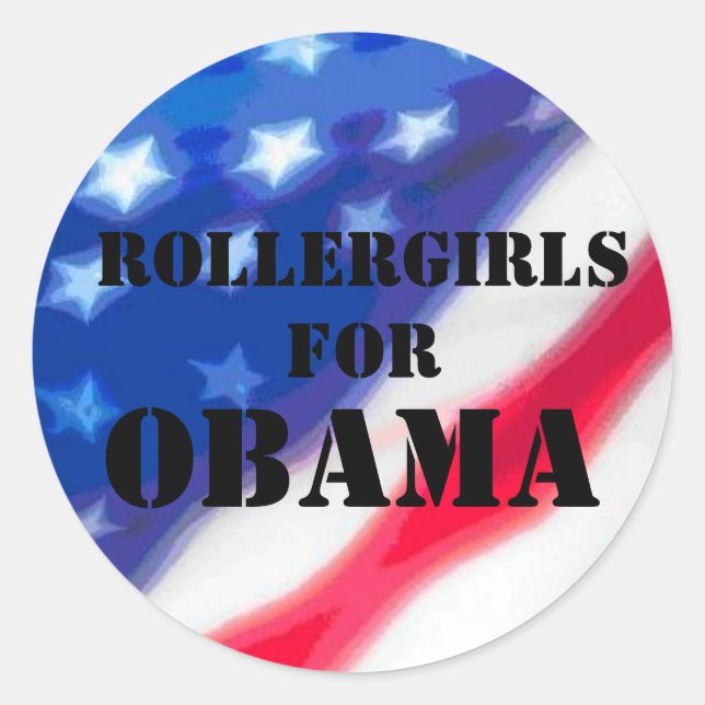 Pegatina Redonda Rollergirls For Obama - Stencil & Flag (Anverso)