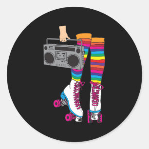 Pegatina Redonda Rollerskates 80'S Roller Disco Skating