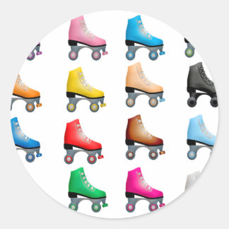 Pegatina Redonda Rollerskates Retro con motivos coloridos