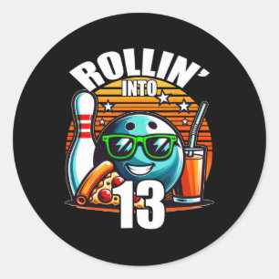 Pegatina Redonda Rollin en 13 Bowling Birthday Party 13th Birthda