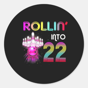 Pegatina Redonda Rollin en 22 Bowling Birthday Party
