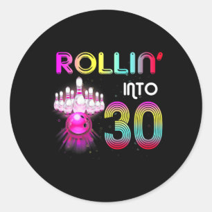 Pegatina Redonda Rollin en 30 Bowling Birthday Party