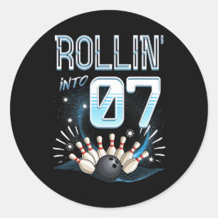 Pegatina Redonda Rollin' En 7 Bowling Cumpleaños 7Bday Bowler Bday 