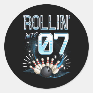 Pegatina Redonda Rollin' En 7 Bowling Cumpleaños 7Bday Bowler Bday 