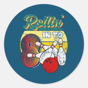 Pegatina Redonda Rollin en 8 Bowling Birthday Party 8º cumpleaños