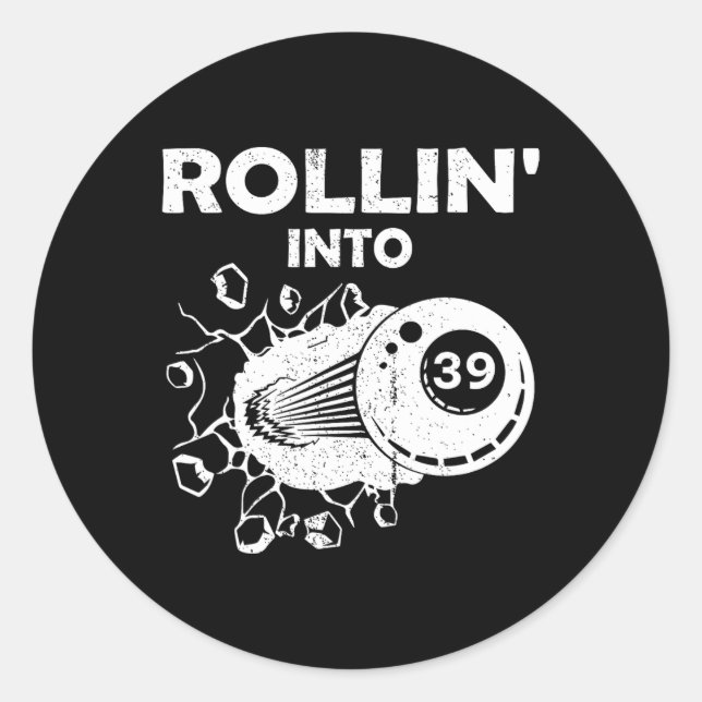 Pegatina Redonda Rollin Into &# Billiards &# Flaming de cumpleaño (Anverso)