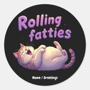 Pegatina Redonda Rolling Fatties Cat Meme Funny and Cute Chonk Cats