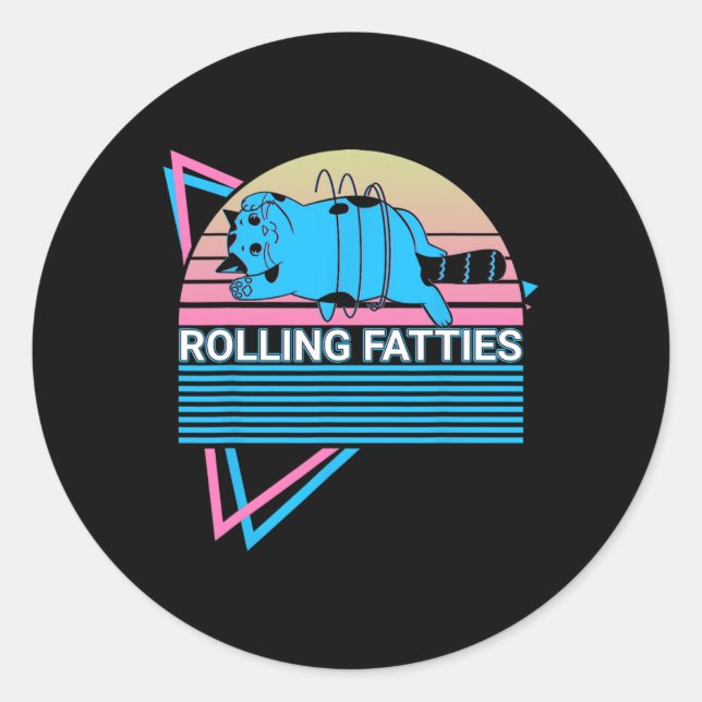 Pegatina Redonda Rolling Fatties Funny Cat Retro (Anverso)