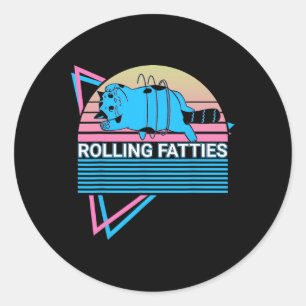Pegatina Redonda Rolling Fatties Funny Cat Retro