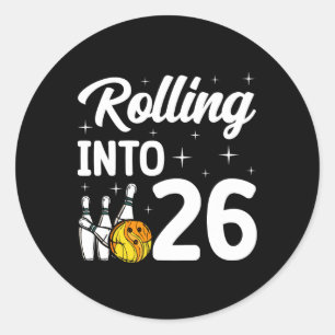 Pegatina Redonda Rolling Into 26 Bowling 26th Birthday