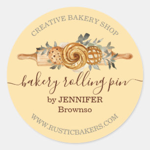 Pegatina Redonda Rolling Pin Bakery Cookies Pan elegante amarillo