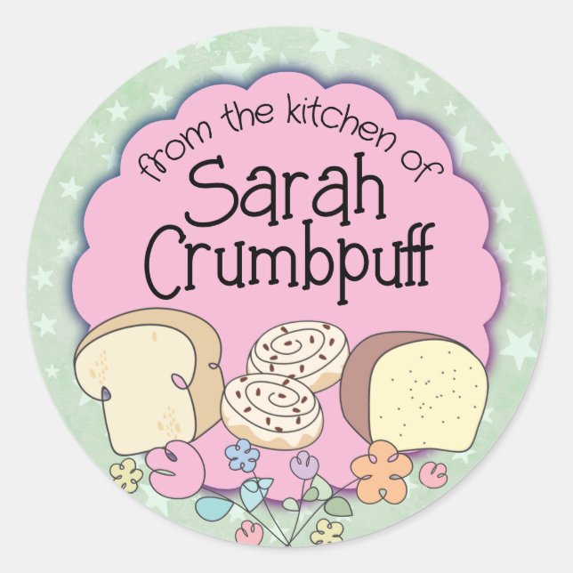 Pegatina Redonda Rollo de canela de pan de Doodles de la cocina de  (Anverso)