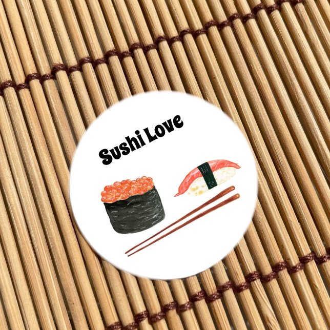 Pegatina Redonda Rollo de Sushi de Acuarela con Palillos (Subido por el creador)