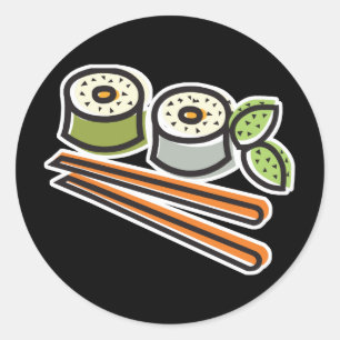 Pegatina Redonda rollos de sushi y palillos