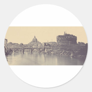 Pegatina Redonda Roma Antigua Castillo del Tíber y Arte Vaticano