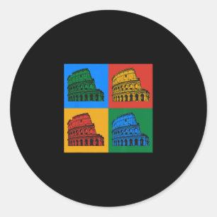 Pegatina Redonda Roma Italia Coliseo Arte Pop Colores Retrato Viaje