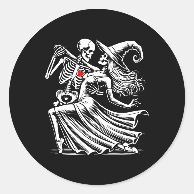 Pegatina Redonda Romance Dance con bruja (Anverso)