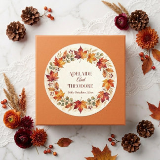 Pegatina Redonda Romance de Otoño, Dicha de Otoño | Boda Marfil y B