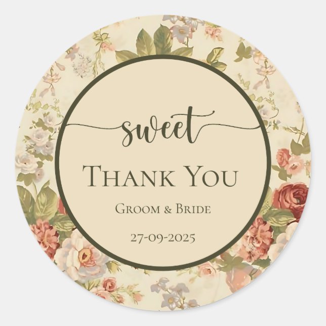 Pegatina Redonda Romance eterno: Flor roja de época (Anverso)