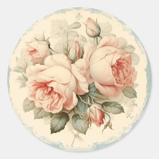 Pegatina Redonda Romance machacado, Peach Shabby Chic (Anverso)