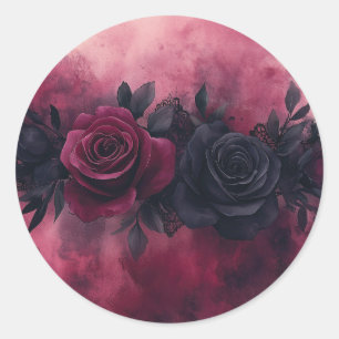 Pegatina Redonda Romance oscuro: Rosa gótico y diseño de encaje