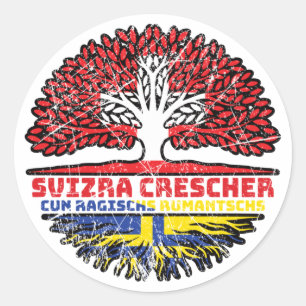 Pegatina Redonda Romanen Rätoromanisch Graubündisch Graubünden Baum