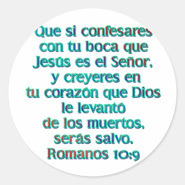 Pegatina Redonda Romanos 10:9 (Anverso)