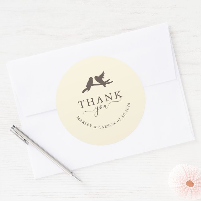 Pegatina Redonda Romantic Birds Classic Wedding Thank You (Sobre)